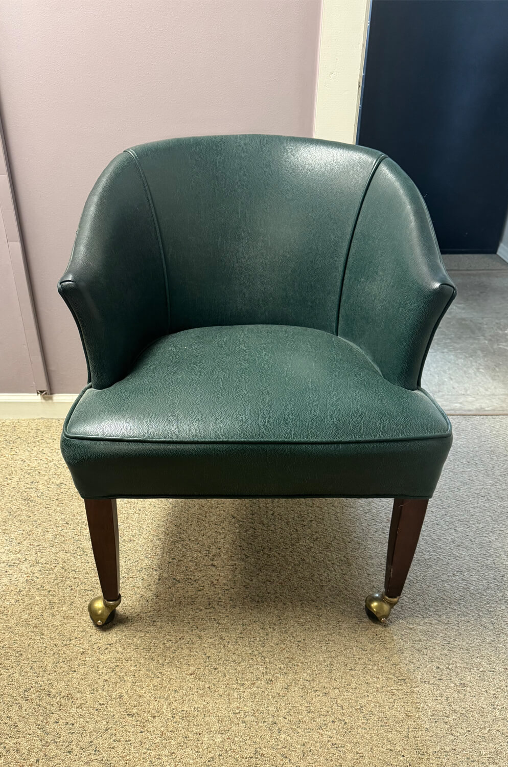 Style Upholstering's 40C Green Leather Dining Chair with Casters