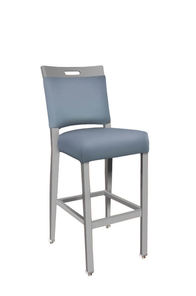 IH Seating Charlotte Silver Metal Bar Stool with Blue Fabric